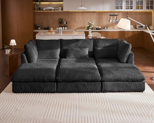 115" Oversize Corduroy Modular Sectional Sofa Couches by CHICHOUSE