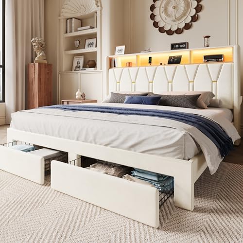 SHA CERLIN King Bed Frame, 2 Storage Drawers & 2-Tier Storage Headboard by SHACERLIN