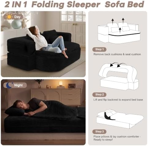 75'' Folding Sleeper Sofa Bed, Memory Foam Boneless Couch - Image 4