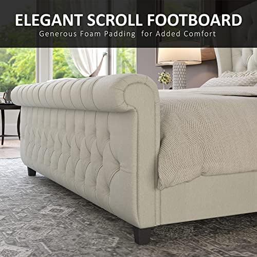 AMERLIFE King Size Upholstered Sleigh Platform Bed Frame - Image 5