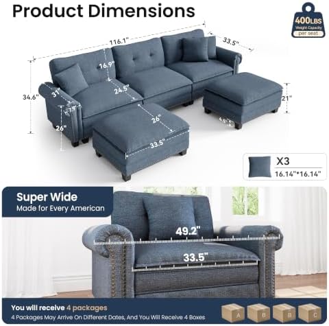 PHI VILLA 116" Oversized Modular Sectional Couch U Shaped - Image 2