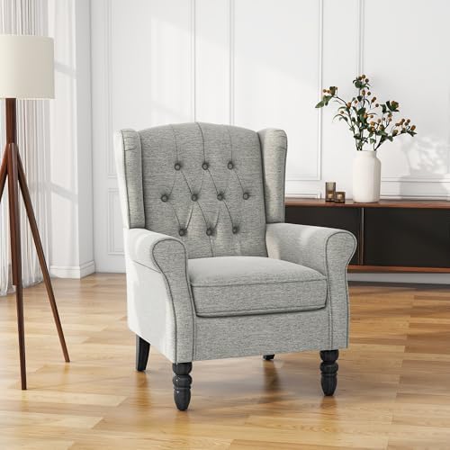 High Back Accent Chair, Upholstered Wingback Armchair, Light Gray by UIXE