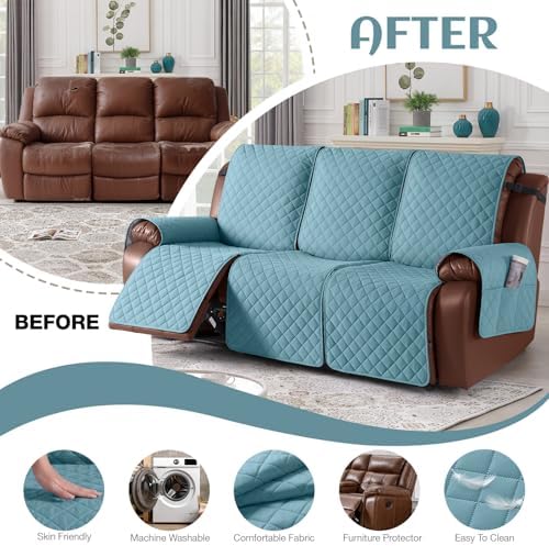 KinCam Waterproof Recliner Sofa Covers Washable, 3 Seater, Light Blue - Image 5