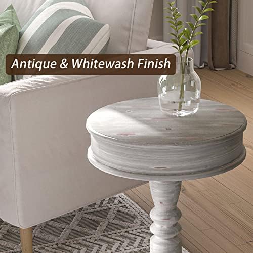 COSIEST Rustic Accent Side Table, Farmhouse Wood Pedestal Table Round End Table - Image 4