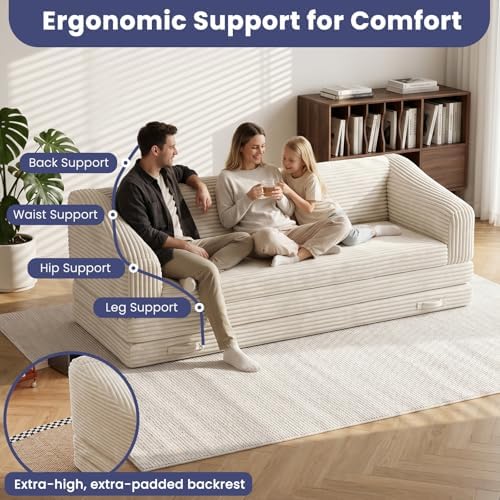 JUIKURY Folding Sofa Bed with Backrest, Boneless Fold Out Couch with Handle - Image 3