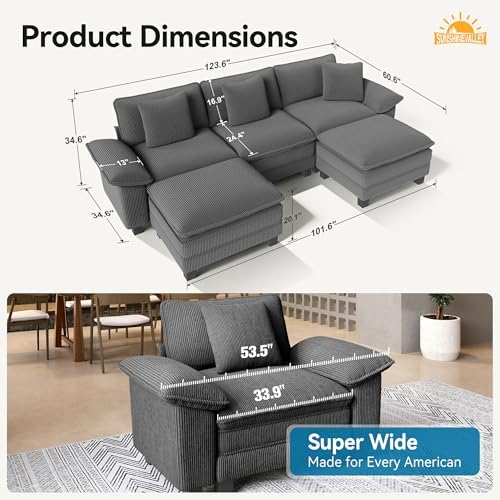 SUNSHINE VALLEY 123.6" U Shaped Modular Cloud Couch Sectional Sofa Ottoman - Image 2
