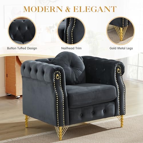 JEEOHEY Mid Century Modern Chesterfield Sofa Chair, Upholstered Button Tufted - Image 5