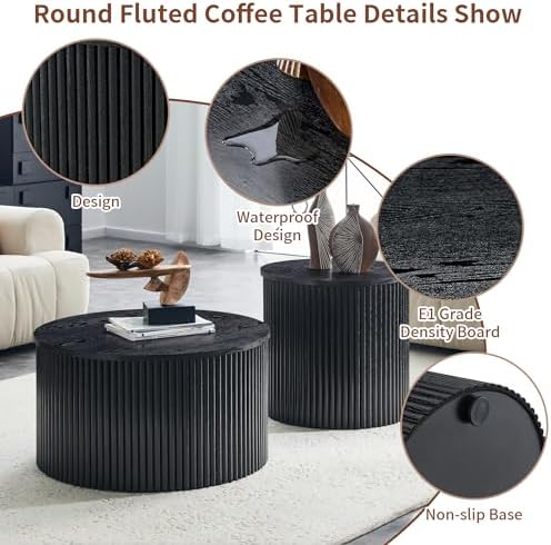 LKTART Round Fluted Nesting Coffee Table Set of 2 - Image 3
