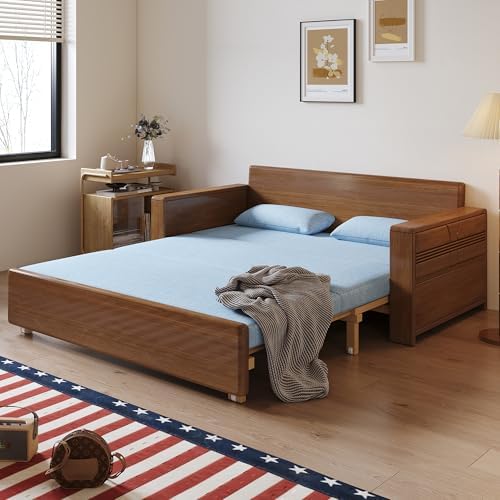 71" Solid Wood Walnut Frame Sectional Sleeper Sofa, 3-in-1 Pull Out Bed - Image 2