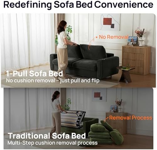 Pull Out Sofa Bed, No Cushion Removal, Queen Sleeper Sofa, Chenille Dark Grey - Image 3