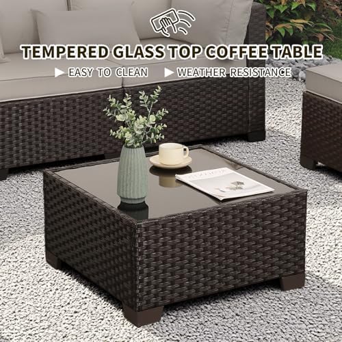 WAROOM Patio Furniture Set 4 Piece Conversation Sets Brown Rattan Outdoor Couch - Image 6