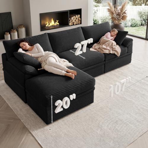 107" Boneless Couch with Storage, 48.6" Extra Deep-High Seat Modular Sectional - Image 2