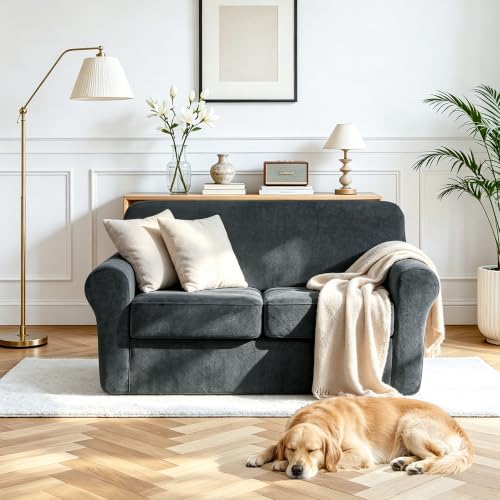 Luxury Velvet Sofa Covers for 2 Cushion Couch, Dark Grey - Image 2