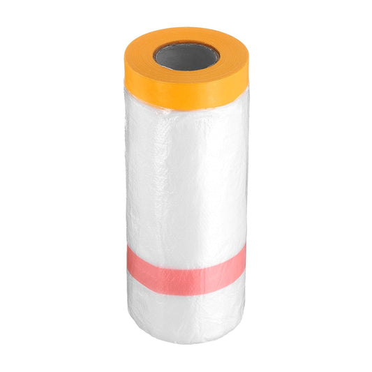 HARFINGTON Pre-Taped Masking Film 43.3" x65.6ft Double Adhesive Tape and Drape Painters Plastic Drop Cloth Film with Tape Plastic Sheeting for Automotive Painting Covering