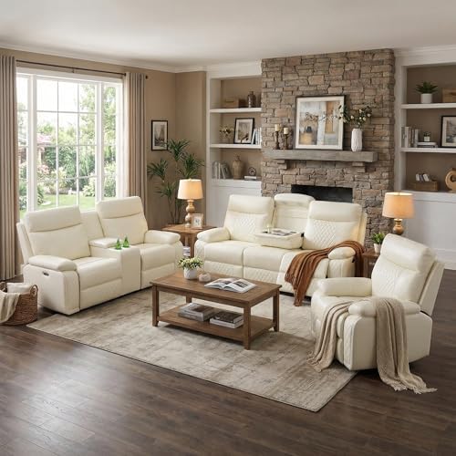 Power Recliner Sofa Set, Leather Living Room Furniture Set, 3 Piece Living Room by Unknown
