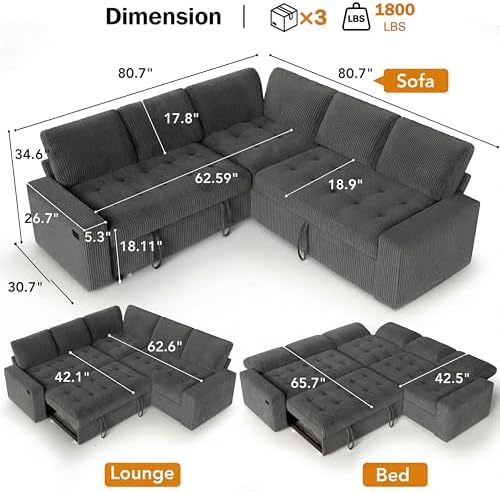 Vipbear Pull Out Sofa Bed Sectional Sleeper Sofa - Image 2