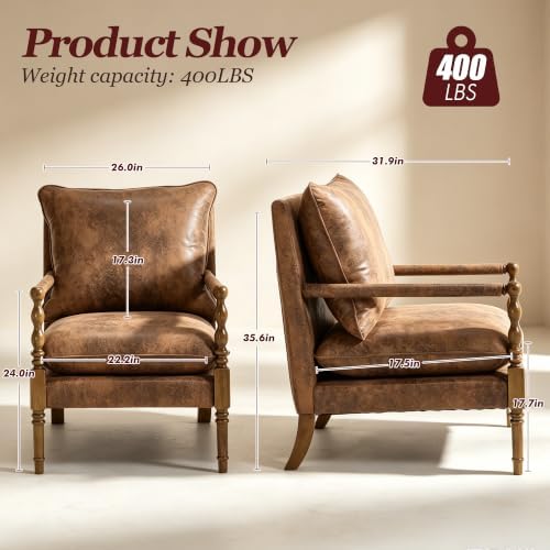 Living Room Accent Chair, Farmhouse Linen Fabric Spindle Accent Chair - Image 2