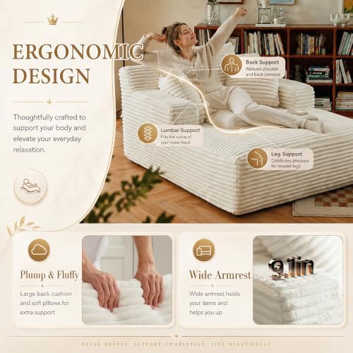 67" Chaise Lounge Chair Indoor, Upholstered Reading Chair Oversized Boneless - Image 4
