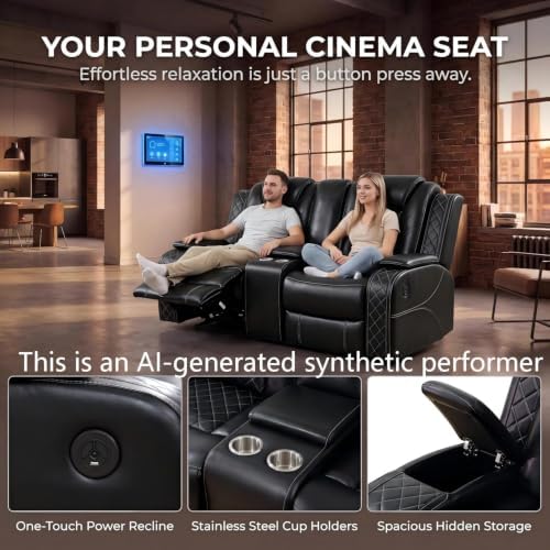 3-Piece Leather Power Recliner Sofa Set, Home Theater Seating - Image 4