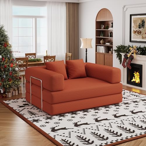 Convertible Futon Sofa Bed, 2 Seater Corduroy Floor Queen Size Bed Foldable by BSHOMGI
