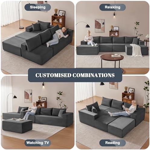 Mangodan 140” Cloud Sectional Couch, Modular Sectional Sofa - Image 4