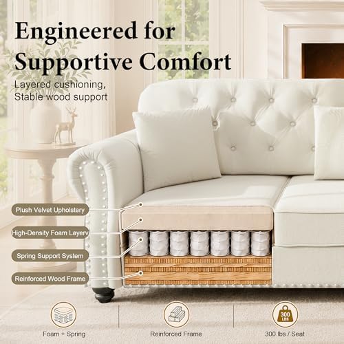 82.6" Velvet Chesterfield Sofa - Image 4