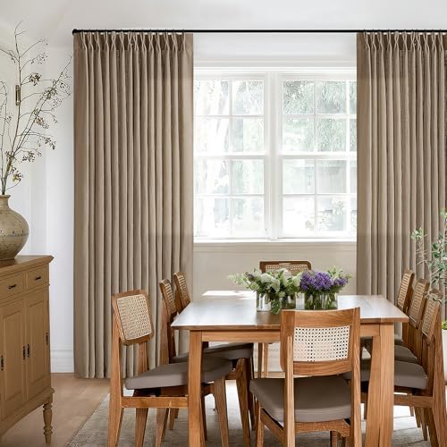 Extra Long Light Brown 120 Inches Semi Sheer Linen Curtains Brown Coffee - Image 6