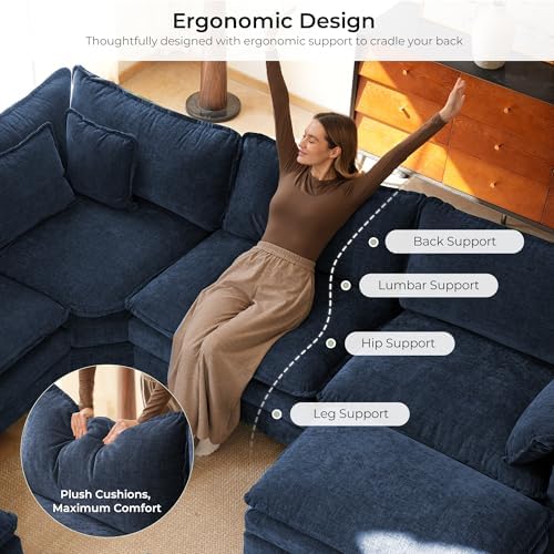 ELUCHANG 114" Oversized Modular Sectional Sofa, Comfy Chenille Cloud Couch - Image 4