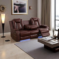 Power Recliner Set with LED Lights, Air Leather Reclining Sofa Set with USB by COSYMOORFURNITURE