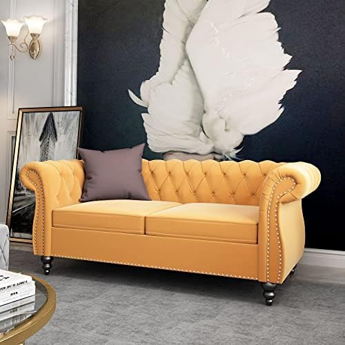 ORRD Chesterfield Loveseat, Modern Velvet Sofa Tufted Couch 2 Seater - Image 3
