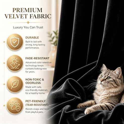 SMILETIME Black Velvet Curtains 52"x96" Grommet 4 Panels - Image 7