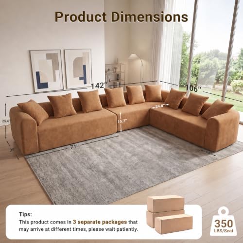 Claiks 142" Cloud Boneless Couch, L-Shape Right Chaise - Image 2