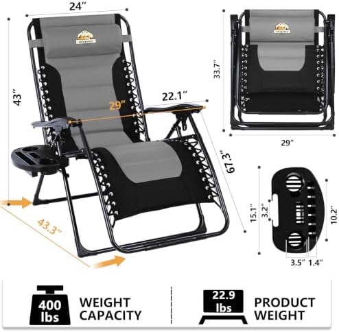 Colegence Oversized Zero Gravity Chairs Set of 2, 400-lb Capacity Recliner - Image 3