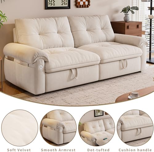 77.2" Sleeper Sofa Bed Full, Pre-Assembled Flannel Pull Out Sofa - Image 6