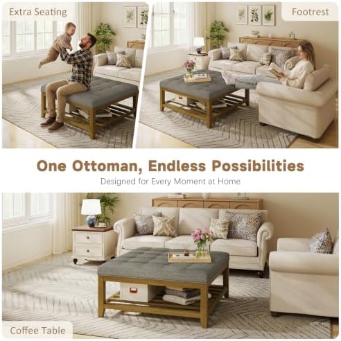 Befurtori Ottoman with Storage Bench, Linen Ottoman Coffee Table - Image 4