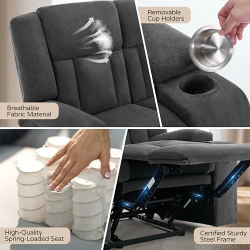 Recliner Sofa with Cup Holders, 5-Seater Fabric Reclining Couch, Manual - Image 4