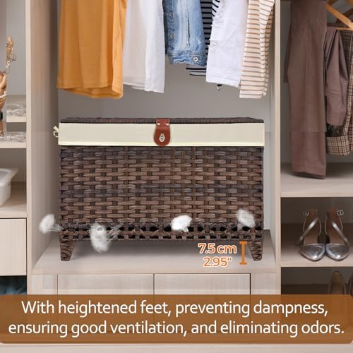 Wicker Storage Basket with Lid, 105L Shelf Basket with Removable Liner Bag - Image 3