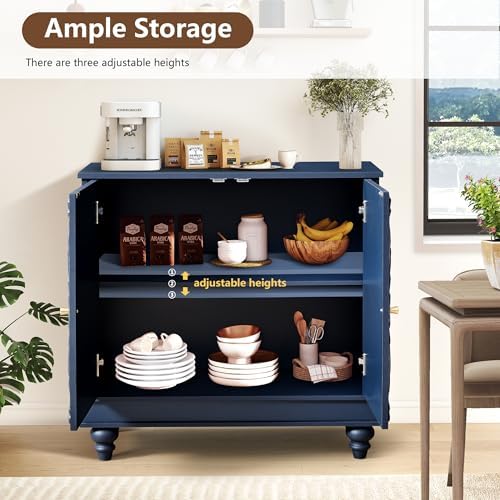 31" Accent Storage Cabinet, Floral Embossed 2 Door Sideboard, Midnight Blue - Image 3