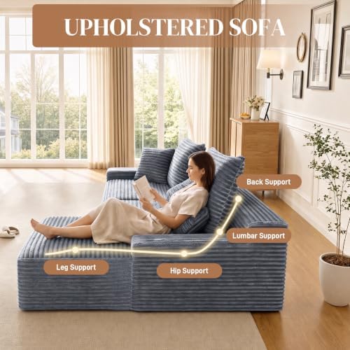 95" L Shaped Cloud Couch Modular Sectional Sofa, Comfy Fluffy Corduroy Grey - Image 7