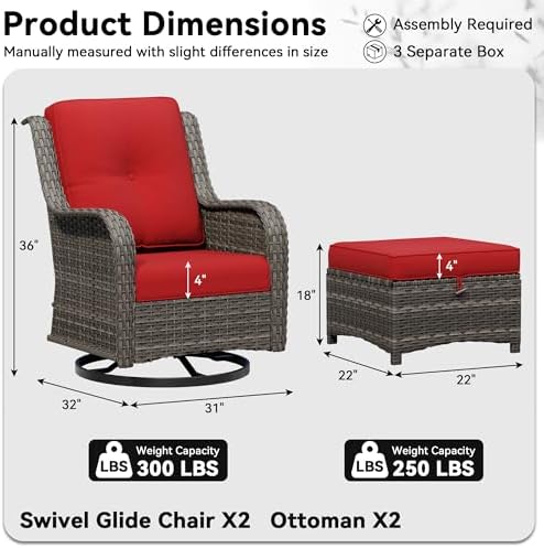 4 Piece Outdoor Wicker Patio Furniture Set, Outdoor Swivel Rocker Patio Chairs - Image 2