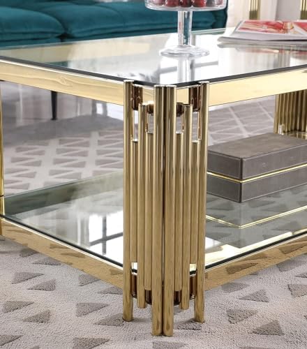 3 Piece Living Room Table Set, Rectangular Tempered Glass Coffee Table and End - Image 4