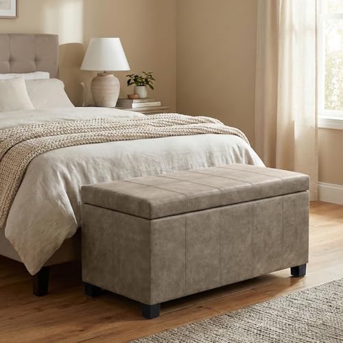 SIMPLIHOME Dover 36" Wide Vegan Leather Storage Ottoman in Grey - Image 2