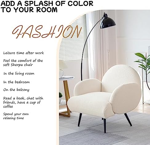 Accent Chair White with Black Metal Legs, Reading Chair - Image 5