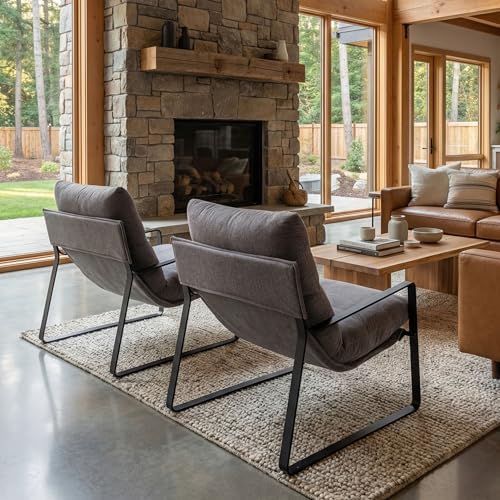 LukeAlon Set of 2 Modern Linen Accent Armchair - Image 3