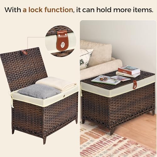 Wicker Storage Basket with Lid, 200L Storage Bin with Removable Liner Bag - Image 2