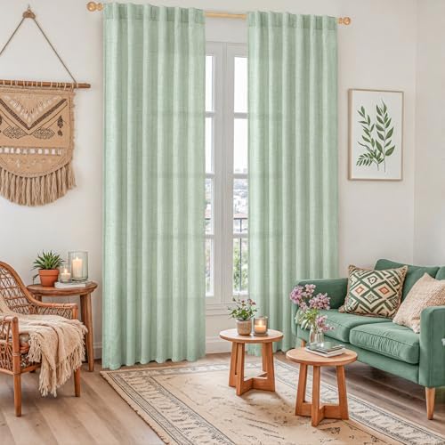 YoungsTex Sage Green Linen Curtains 80 Inch Length - Image 2