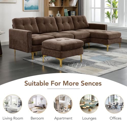 P PURLOVE Velvet Modern Large Sectional Sofa, U Shape Upholstered Couch - Image 4