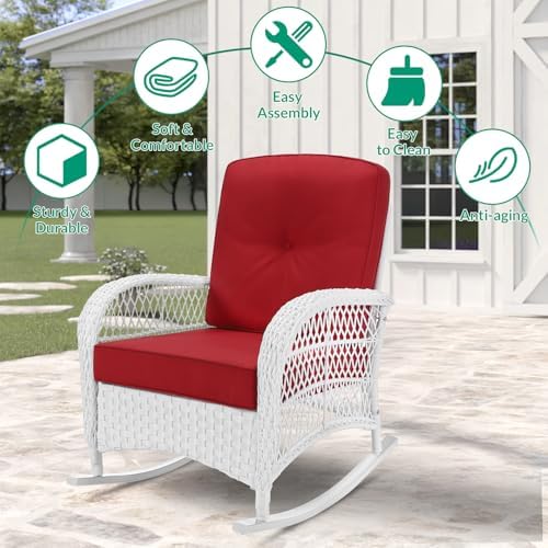 VIVIJASON 2 Piece Patio Wicker Rattan Rocker Chair, Outdoor Rattan Rocker Chair - Image 6