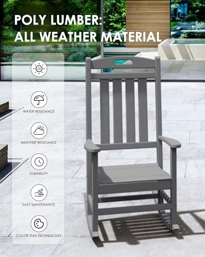 Outdoor Rocking Chair, All-Weather Resistant Poly Lumber Rocker Chair Outdoor - Image 4