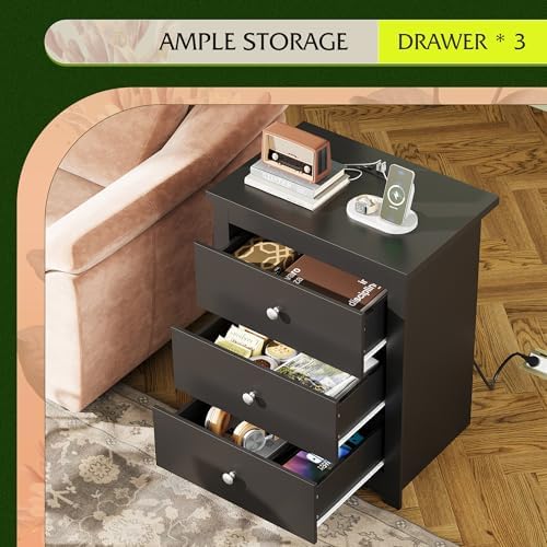 WLIVE Tall Nightstand with Charging Station, Wood Bedside Table - Image 5